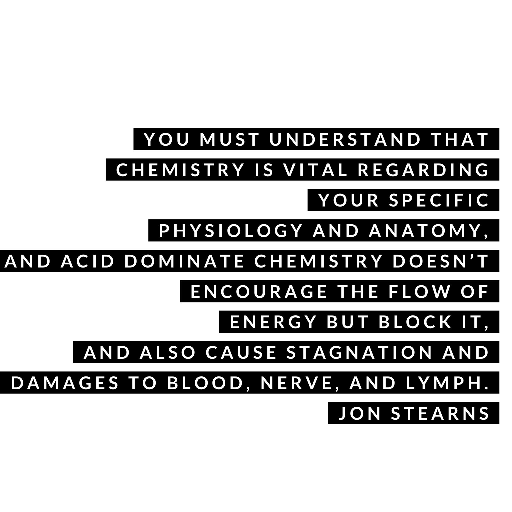 What obstructs and blocks the flow of energy of blood, nerve, and lymph? ACIDS!